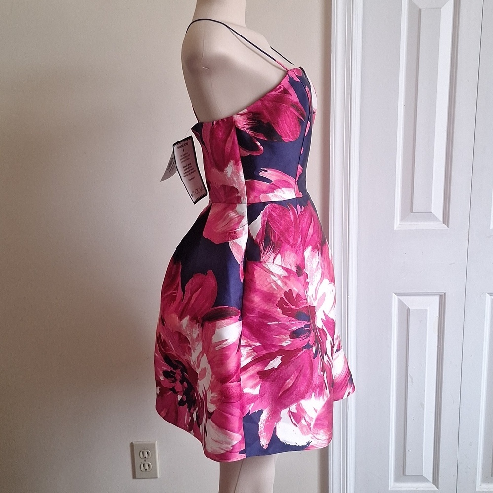 ​BCX NWT Pink Floral Navy Fit Flare Dress Sz 7 Juniors Party Prom Wedding Guest - Picture 3 of 6